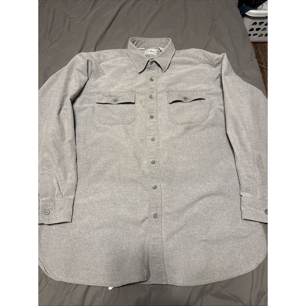 L.L. BEAN Vntg Men's Gray Chamois‎ Cloth Made in USA Work Button Shirt XL